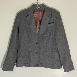 Blazer Jacket Womens 11 Gray Lined Two Button Notch Collar Career Work